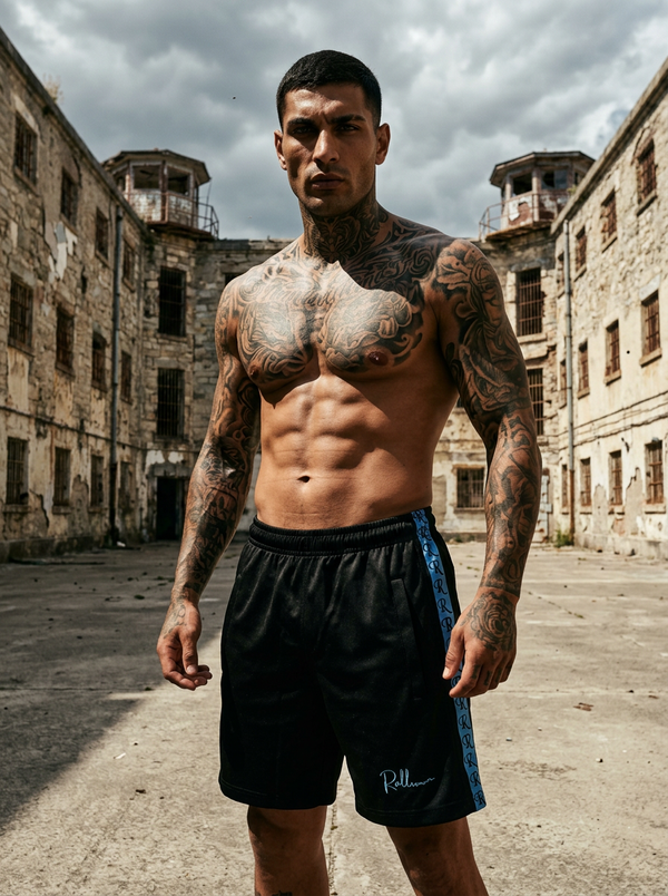 Nero | ROLLEMAN® | Sportshort | Zwart/Lavendelblauw