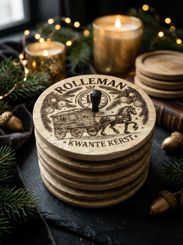 ROLLEMAN® Onderzetters Set | Kwante Kerst | Set 6 Stuks incl. Standaard | Limited Edition