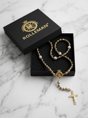 Ave Maria Nomads Rosenkranz | Rad | Schwarz/Gold/Bronze mit weißen Perlen