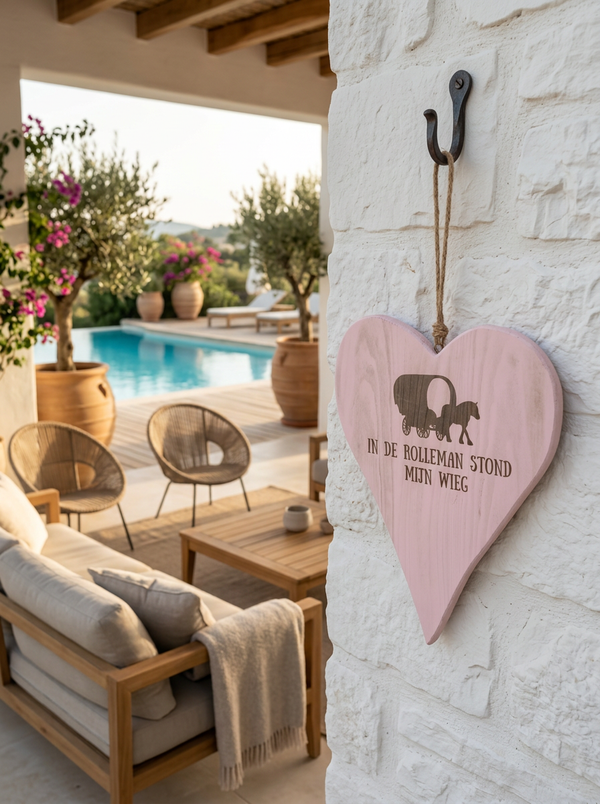 Houten Hart Baby Roze | In de ROLLEMAN stond mijn wieg