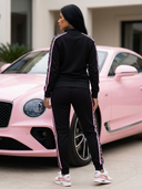 Rosita Zweiteiliger Trainingsanzug für Damen - Schwarz mit Rosa Streifen