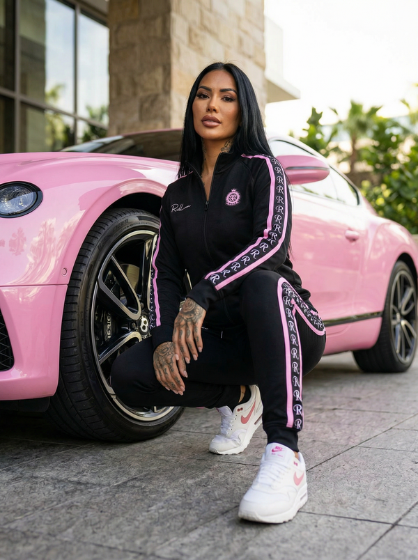 Rosita Zweiteiliger Trainingsanzug für Damen - Schwarz mit Rosa Streifen
