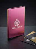 ROLLEMAN® Aluminium Kartenhalter | Rosa & Bronze Gold | Pop-up | RFID-Schutz