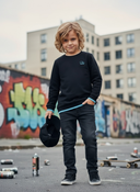 Sweater Tjabo - Kids, zwart met turquoise accenten