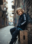 Pino Trendy Kids Hoodie - Black with Turquoise Accents