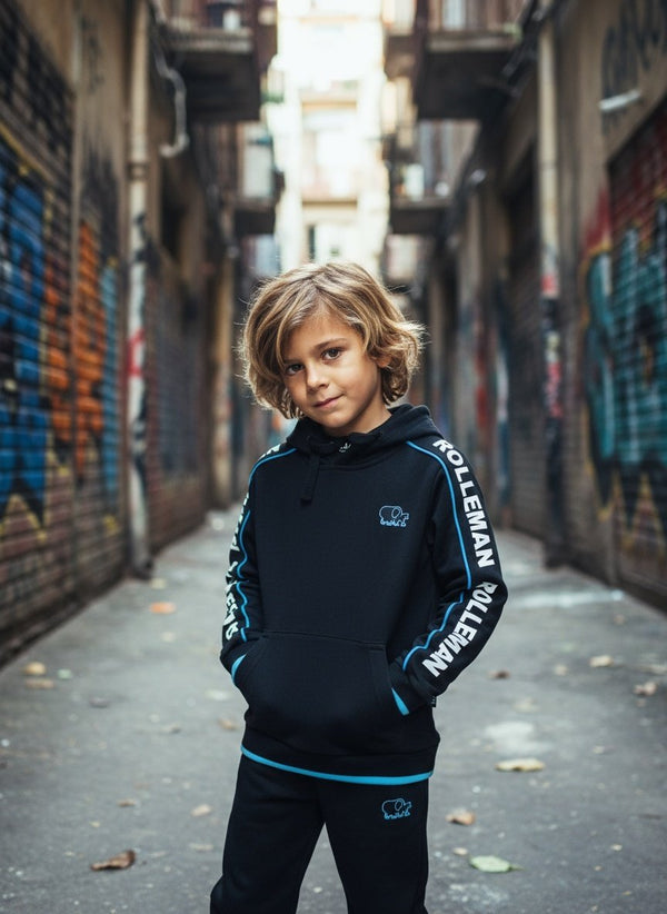 Pino Trendy Kids Hoodie - Black with Turquoise Accents