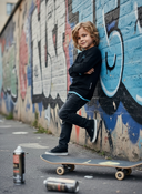 Sweater Tjabo - Kids, zwart met turquoise accenten