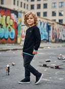 Sweater Tjabo - Kids, zwart met turquoise accenten