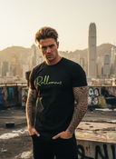 Dario – Herren-T-Shirt ROLLEMAN® Neongelber 3D-Druck Vorder- und Rückseite
