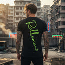 Dario – Herren-T-Shirt ROLLEMAN® Neongelber 3D-Druck Vorder- und Rückseite