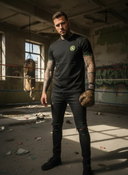 Tyson – Herren-T-Shirt ROLLEMAN® Schwarz Neongelber Aufnäher