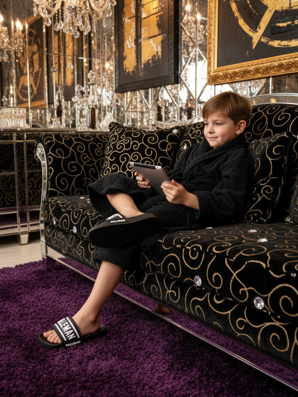 Maverick: Zwarte Kids Slippers met 3D ROLLEMAN Logo